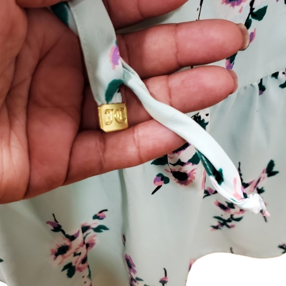 🅶 Juicy Couture Mint Green Floral Print Drawstring Waist Mini Dress - Picture 9 of 14